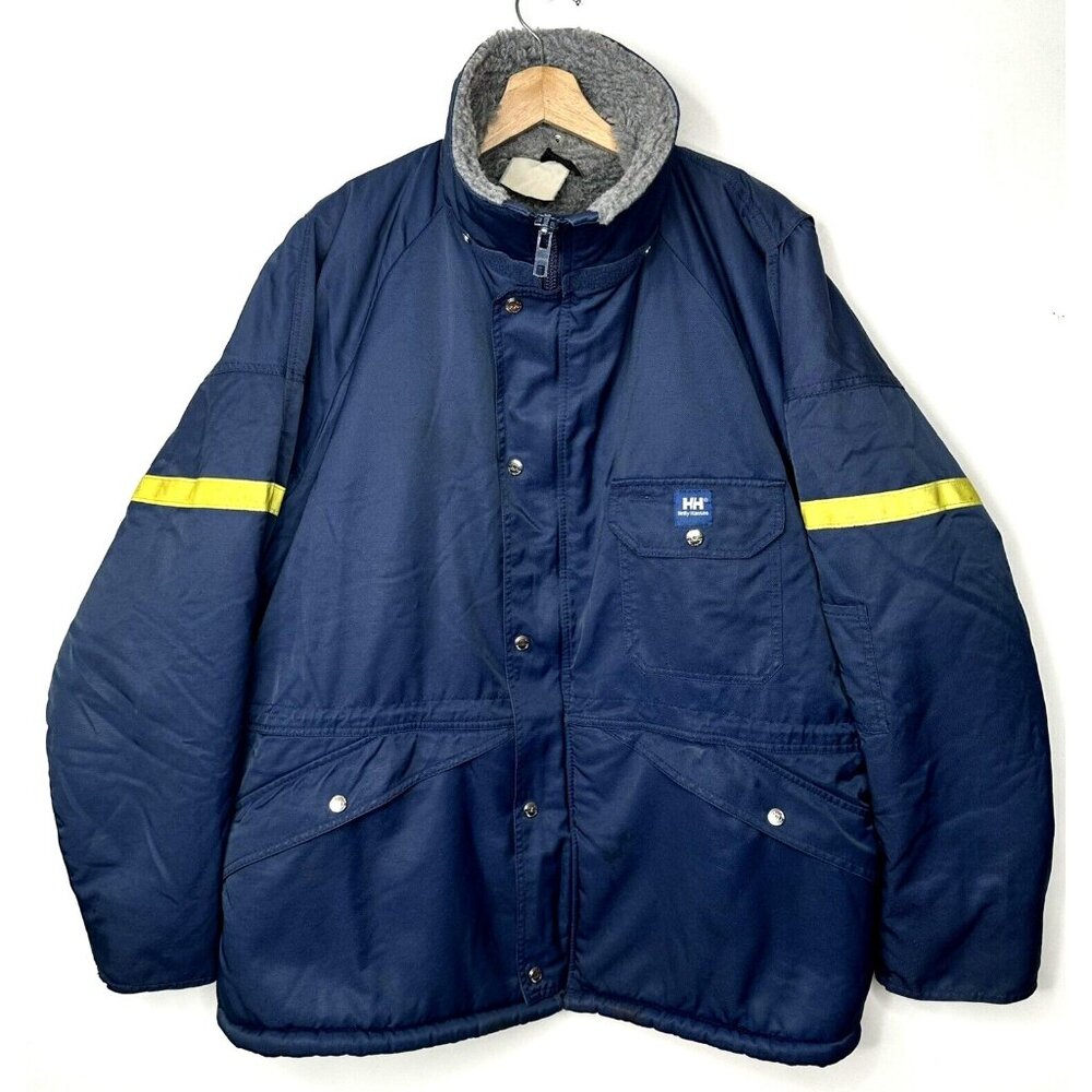 Helly Hansen Mens Jacket Sherpa Lined Winter Work Coat Reflective Pockets Blue L